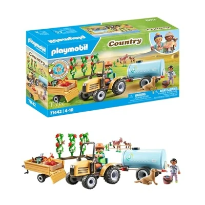 Imagen de PLAYMOBIL Country 71442 Tractor con tráiler y Cisterna, Cosecha Fresca en la Granja, Aprender sobre el Medio Ambiente, Juegos de rol imaginativos Divertidos, Juguetes para niños a Partir 4 años