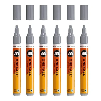 Imagen de Molotow One4All 227HS Rotuladores acrílicos (4,0 mm de grosor, alta cobertura y permanente, resistente a los rayos UV, para casi todas las superficies), 6 unidades color 203 gris frío pastel