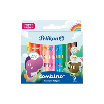 Imagen de Pelikan Rotuladores, Combino, 9 Colores, Punta De Fieltro, Lavable, Tinta a Base Agua, Para Niños, Tapón Anti Ahogamiento, Lápices No Tóxico
