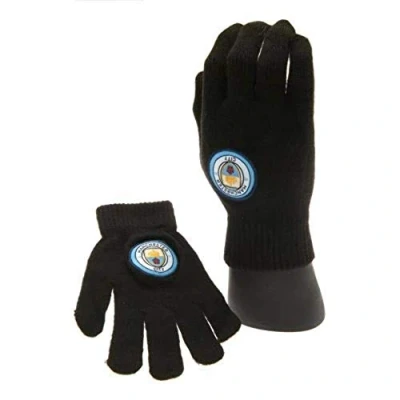 Imagen de Manchester City FC Football Club Crest Badge Black Knitted Gloves Official