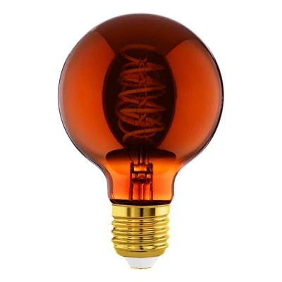 Imagen de Eglo LED E27 regulable, espiral Globo, bombilla vintage de cobre en diseño retro, 4 vatios, 30 lúmenes, blanco cálido, 2000k, foco Edison G80, Ø 8 cm