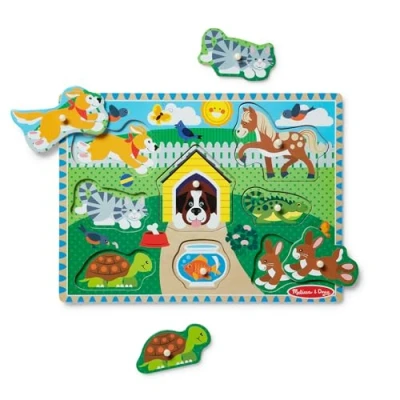 Imagen de Melissa &amp; Doug Puzzle de encaje madera, Rompecabezas con 8 piezas para niños o niñas 3 4 5 años, Animales compañía mascotas perro gato caballo Juguetes madera Montessori