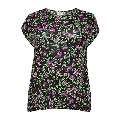 Imagen de Kaffe Curve Plus Size Women&#039;s Blusa Short Sleeves Round Neck Loose Fit, Negro, Verde y Morado