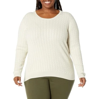 Imagen de Amazon Essentials Jersey de Cuello Redondo y Manga Larga en Ligero Punto Trenzado (Disponible Tallas Grandes) Mujer, Avena Mezcla, 5XL Grande