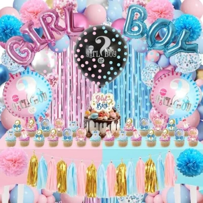 Imagen de Revelacion Genero Bebé Decoración 118 Pcs,Gender Reveal Party Decoración,Decoracion Baby Shower Revelacion,Boy or Girl Decoracion,Arco Globos Azul y Rosa,Gender Globos,Mantel,Decoración Tartas