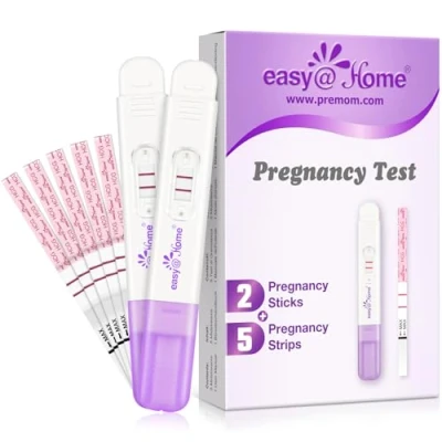 Imagen de Easy@Home Test de Embarazo: 2 Pruebas hCG en Varilla y 5 Tiras Embarazo, Predictor Alta Sensibilidad 10 mIU/mL para Detección Temprana Embarazo