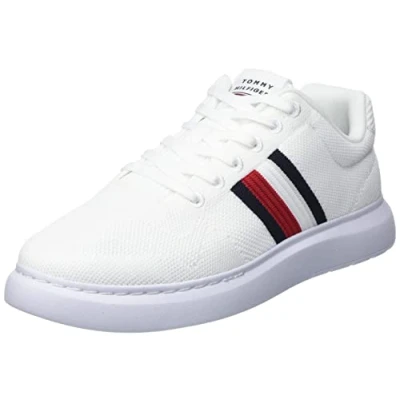Imagen de Tommy Hilfiger Hombre Sneaker con suela cupsole Lightweight Knit Stripes Zapatillas, Blanco (White), 46 EU