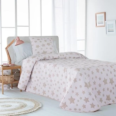 Imagen de VIALMAN Colcha Bouti Ligera Sofia 58 para Cama Individual de 105 cm Estrellas Tamaño 200 x 270 cm, Beig Claro