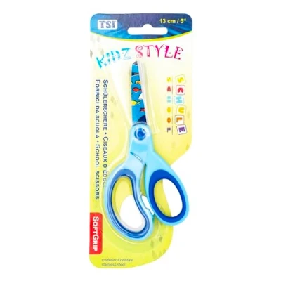 Imagen de TSI Tijeras escolares con diseño de peces en las hojas tijera, tamaño 13 cm, color azul, número referencia 41809