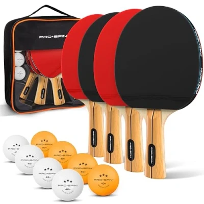 Imagen de PRO SPIN Palas de Ping Pong, Set Alto Rendimiento Tenis Mesa, Pelotas Pong 3*, Caja Almacenamiento 4 Mesa Exterior, Interior
