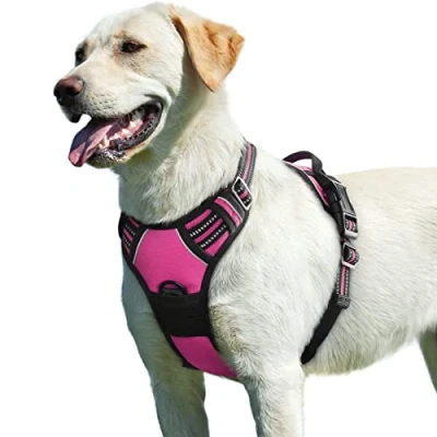 Imagen de Eagloo Arnes Perro Grande Mediano, Antitirones Antiescape, Chaleco Acolchado Ajustable, Anillos de Pecho y Espalda, Transpirable con Cinta Reflectante, Ejercer Correr, L Rosa Rojo