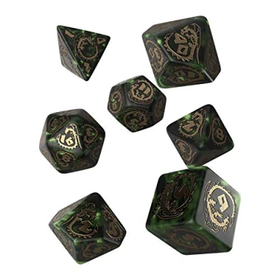 Imagen de Q WORKSHOP Dragon Bottle Green &amp; Gold RPG Juego de 7 Piezas polihedral