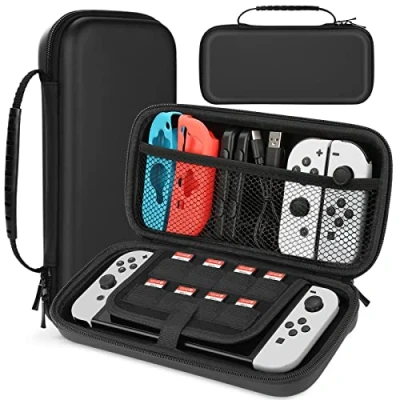 Imagen de HEYSTOP Funda Compatible con Nintendo Switch y OLED, de Viaje para Más Espacio Almacenamiento 8 Juegos, Console &amp; Accesorios (Negro)