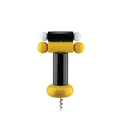 Imagen de Alessi un Brindisi Disegnato ad Arte ES17 1 Sacacorchos de Diseño en Madera Haya, Negro, Amarillo y Blanco