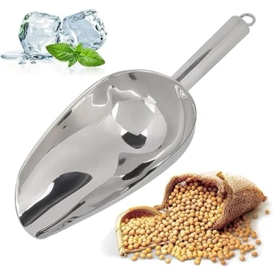 Imagen de DEWIN Multifuncional Pala de Hielo Acero Inoxidable, Harina, Comida Cucharas Prácticas Cocina/Supermercado, para Cubitos Hielo, Comida, Frijoles