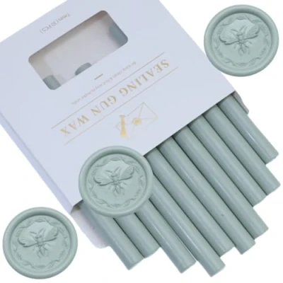 Imagen de Atobpp 10 palitos de sellado cera, para pistola pegamento, sellos cera letras sello pegamento 0,43 pulgadas (verde salvia)