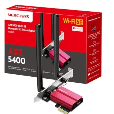 Imagen de Mercusys TP Link MA86XE V2 PCIe Adaptador AXE5400Mbps Wi Fi 6E Bluetooth 5.3, chipset Intel 6E, WPA3, MU MIMO, OFDMA, Tarjeta WiFi PC Fija, Velocidad Tri Band, Compatible con Windows 10, 11