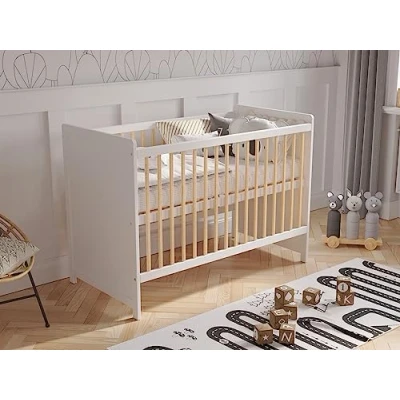 Imagen de Cuna de Bebe Cama Infantil Pino Blanco 120x60cm, Convertible en Sofá con Barandilla Seguridad, Tradicional