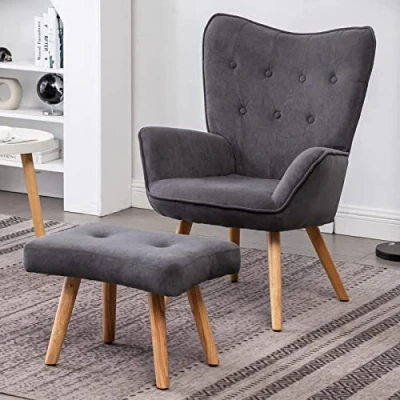 Imagen de HollyHOME Sillon con Reposapies Relax Terciopelo para Salón Sillón, Silla Lectura Dormitorio Comodos Reposapiés, Gris Oscuro