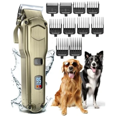 Imagen de oneisall Premium Maquina Cortar pelo Perros, IPX7 Todo el Cuerpo Lavable Maquinilla Inalámbrico Cortapelos Apta para largo y grueso (beis)