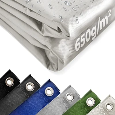 Imagen de Jago® Lona con Ojales, 2x3/3x5/3x6/4x3/4x5/4x6/4x7/4x8/5x6/5x7/5x8 m, Impermeable, Resistente al Desgarro, 650 g/m², de Colores Protección PVC, Toldo para Camiones (3x5m, Blanco)