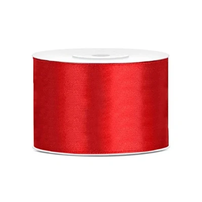 Imagen de PartyDeco Cinta de raso roja 50 mm, 25 m, para cumpleaños, Navidad, San Valentín, boda, fiesta, reunión familiar, material textil