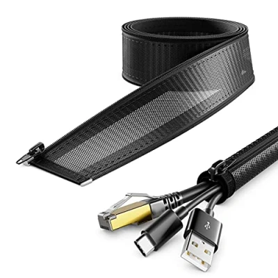 Imagen de deleyCON Conducto para Cables de 3,0m con Cremallera 15mm Diámetro Gestión Canal Protección Funda Robusta Nailon Hogar Oficina Escritorio Negro