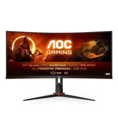 Imagen de AOC Monitor Gaming CU34G2X/BK 34&quot; Curved 1500R WQHD, 144Hz, 1ms, VA, Freesync Premium, Ajustable, 3440x1440, 300cd/m, HDMI 2x2.0, Displayport 2x1.2, Color Negro