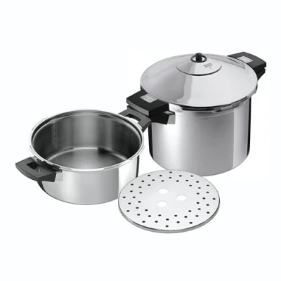 Imagen de Kuhn Rikon Set Duromatic Inox, olla a Presión Super Rápida con Asas, Express Apta para Inducción, Óptima Distribucion del Calor, Acero Inoxidable18/10, 8L/24cm + cuerpo 4L/24cm