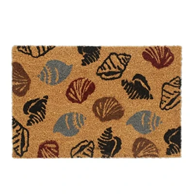 Imagen de Relaxdays Felpudo Puerta Entrada Conchas Mar, Fibras Coco, Diseño Marino, Antideslizante, 60x40 cm, Resistente, Natural