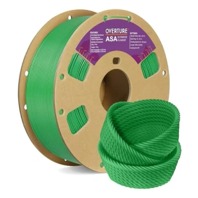 Imagen de OVERTURE ASA Filamento 1kg Para Impresora 3D 1.75mm, Resistente al Calor y a la Intemperie, Precisión Dimensional +/ 0.02mm(Verde)
