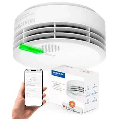 Imagen de Hekatron Genius Plus Edition 2021 Detector de humo con pilas y pegatinas En blanco
