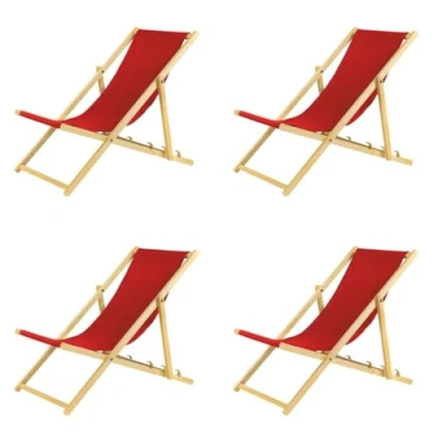 Imagen de BAS Tumbona Plegable de Madera con Sistema Seguridad, 4 Unidades, Color Rojo