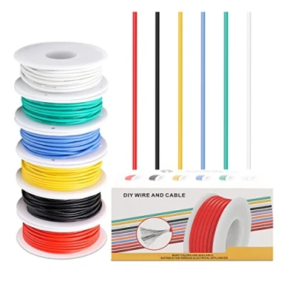 Imagen de Coomoors Kit de cable eléctrico 24 AWG silicona calibre 24AWG cobre estañado 6 colores 7 metros cada Juego gancho flexible y suave para bricolaje