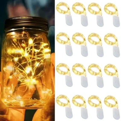 Imagen de xnfive Cadena de Luces con Pilas,16pcs 1M 10 LEDs Guirnaldas Alambre Cobre IP65 Impermeable para Interior Exterior Navidad Boda Fiesta Hogar Jardín Decorativas (16pcs Blanco cálido)
