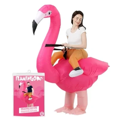 Imagen de AirSuit® Disfraz Hinchable de Flamenco Rosa Tamaño Adulto Hecho Poliéster Muy Resistente Agradable Llevar Sistema Hinchado Incluido OriginalCup®