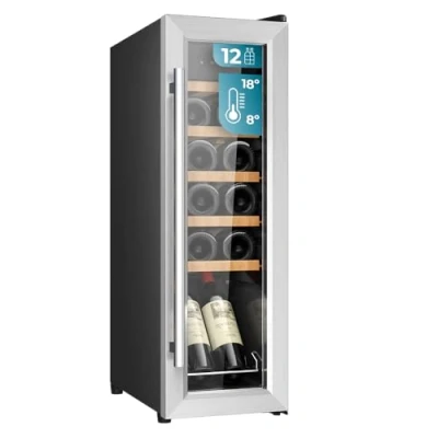 Imagen de Cecotec Vinoteca Libre Instalación Bolero GrandSommelier 1250 CoolWood. Nevera para vinos con capacidad 12 botellas, temperatura ajustable de 8 18ºC, LED y estantes madera.