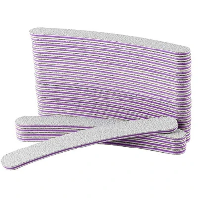 Imagen de AYITOO 50 pieza Limas de Uñas 100/180 clavos doble cara para gelnägel Pol nichos Manicura Material papel lija del núcleo gris/lila Forma Curvada