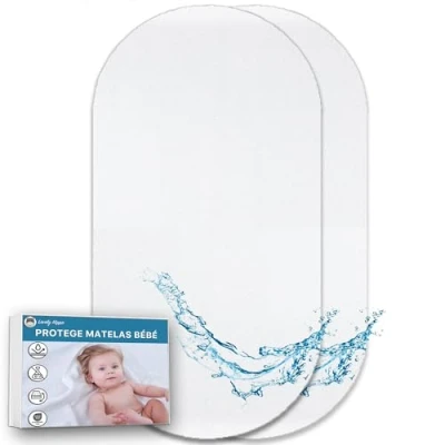 Imagen de Lovely Hippo Protector de colchón absorbente y transpirable para bebé, 100 % impermeable, sin tratamiento químico (40 x 80 cm (juego 2)