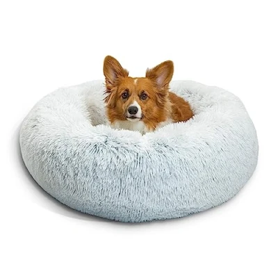 Imagen de Best Friends by Sheri The Original Calming Donut Cama para Perros y Gatos Funda de Pelo sintético con Cremallera Quita pon Lavable a máquina Gris Claro 76 x cm M