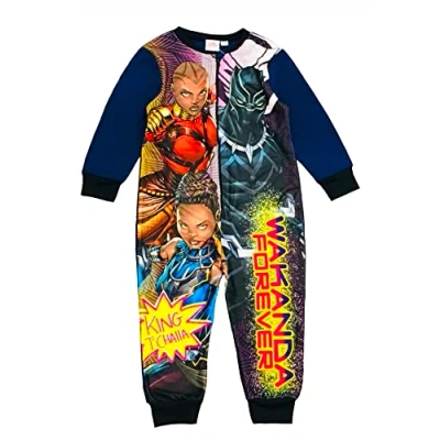 Imagen de Marvel Pijama todo en uno de los Vengadores forro polar para niños 4 a 10 años, Black Panther, 5 6 Years
