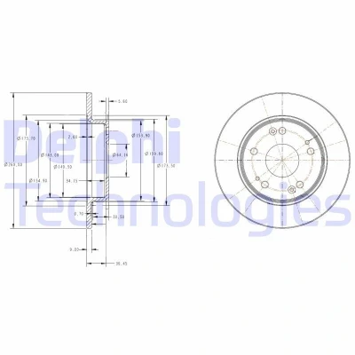 Imagen de DELPHI BG4118C Disco de freno 260 9 5 macizo revestido sin procesar cojinete rueda, anillo sensor ABS HONDA: CIVIC 8 Hatchback,