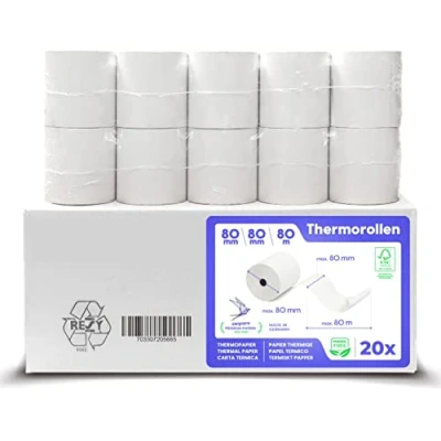 Imagen de SWIPARO papel térmico 80x80 Rollo para impresora termica Rollos de tickets 80mm 80x80x12 caja registradora negocio y bar (20 ud.)