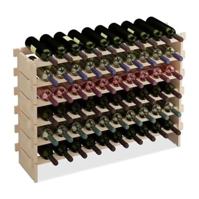 Imagen de Relaxdays Botellero, para 60 Botellas de Vino, Vinoteca Apilable, 73 x 103 25 cm, Extensible, Madera Pino, Natural