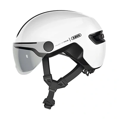 Imagen de ABUS casco urbano HUD y ACE elegante de bicicleta con visera luz LED trasera magnética recargable para hombre mujer blanco brillante, talla S