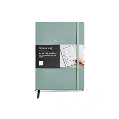 Imagen de Miquelrius Cuaderno de notas Bullet Journal, Cubierta rígida símil piel y elástico cierre, Tamaño A5 (148 x 210 mm), 96 Hojas 100 g/m², Interior punteado dots, Bolsillo interno, Color verde