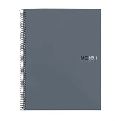 Imagen de Miquelrius Cuaderno Notebook A5 The Original Colors, 80 Hojas de 90 g/m² y 1 Franja Color, Rayado Cuadrícula 5 mm, 4 Taladros, Tapa Dura Cartón Plastificado, Color Grafito