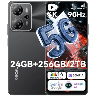 Imagen de OSCAL Tiger 13 Moviles 5G, Movil 256GB+24GB /2TB, Android 14 Teléfono, Cámara 50MP AI, 6.67 HD+ IPS 90Hz, Carga rápida de 18W, Octa Core/Dual SIM/OTG/GPS/Face ID