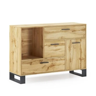 Imagen de Skraut Home Aparador para Salón o Comedor 86 x 120 40 cm Buffet con 1 Puerta + 3 Cajones Modelo Loft Madera Resistente Acabado Roble