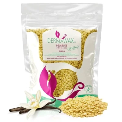 Imagen de Dermawax Vainilla Cera Depilatoria Caliente Depilación Sin Tiras Para Todas Las Áreas Más Rostro Piernas Brazos Axilas Espalda Brasileña Y Tipos De Piel Particularmente Sensibles 1 kg